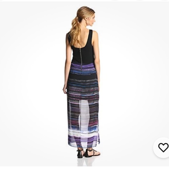 Vince Camuto Dress Sz XL Multicolor Chiffon Overlay Striped Maxi Side Slits - Picture 5 of 8